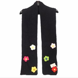Black Knit Flowers Scarf Womens Stretch 3D Flowers Soft Winter Scarf New